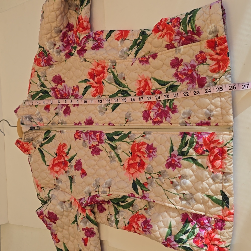 Lands' End Women's Quilted Floral Jacket Lightweight Coat  Ivory Green SZ Medium - Picture 11 of 15